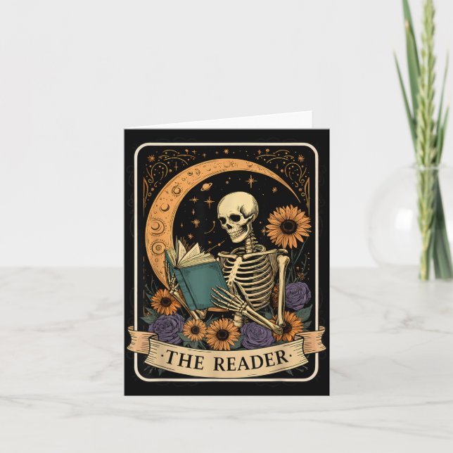Funny Halloween Tarot Card The Reader Skeleton (Front)