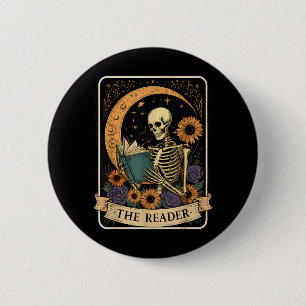 Funny Halloween Tarot Card The Reader Skeleton 6 Cm Round Badge
