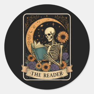 Funny Halloween Tarot Card The Reader Skeleton Classic Round Sticker