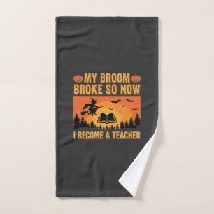 Funny Halloween Teacher Broom Broke Design (2) Hand Towel