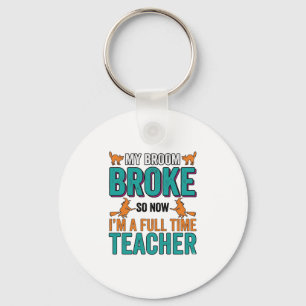 Funny Halloween Teacher Broom Broke Vintage Shirt Key Ring