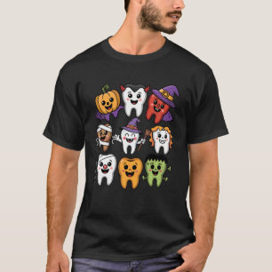 Funny Halloween Teeth Characters Dental Squad Spoo T-Shirt