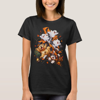 Funny Halloween Tent Crash Dog Cat Ghosts T-Shirt