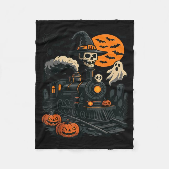 Funny Halloween Train Pumpkin Train Lover Railroad Fleece Blanket (Front)