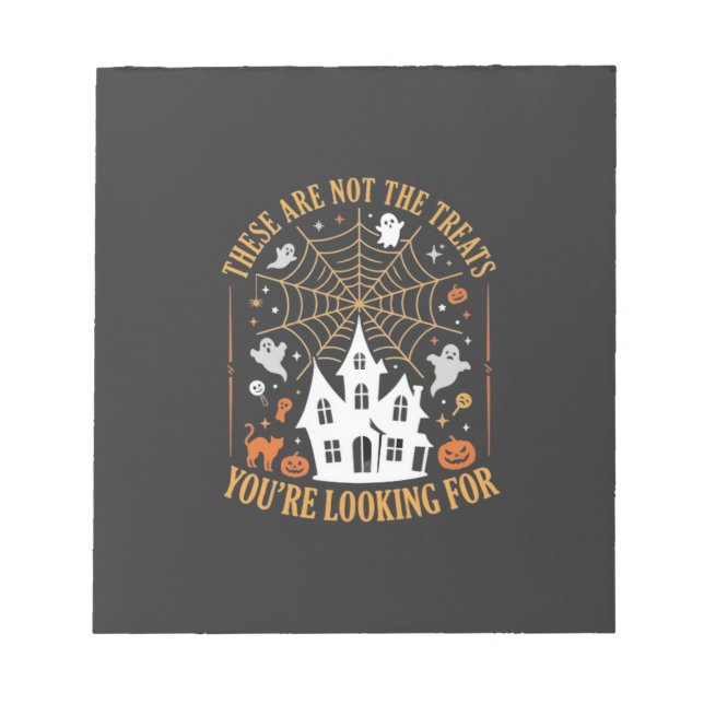 Funny Halloween Treats Ghost Haunted House Design_ Notepad (Front)