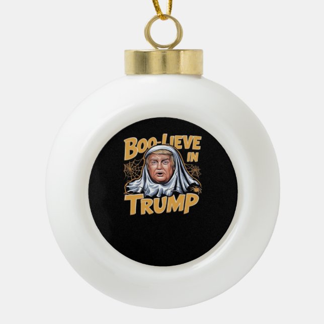 Funny Halloween  Trumpkin Make Halloween Great Aga Ceramic Ball Christmas Ornament (Front)