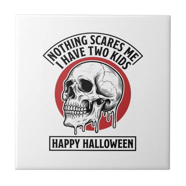Funny Halloween Two Kids Skull Shirt Design_1 Ceramic Tile (Front)