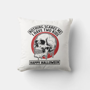 Funny Halloween Two Kids Skull Shirt Design_1 Cushion