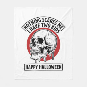 Funny Halloween Two Kids Skull Shirt Design_1 Fleece Blanket