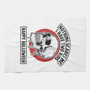 Funny Halloween Two Kids Skull Shirt Design_1 Tea Towel
