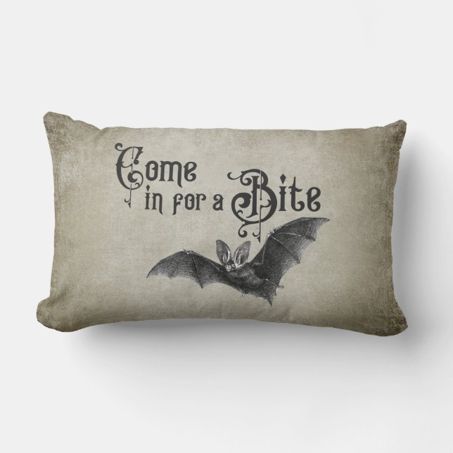 Funny Halloween Vampire Bat Come in for a Bite Lumbar Cushion (Front)