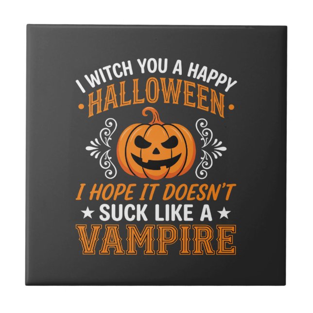 Funny Halloween Vampire Pumpkin Ceramic Tile (Front)