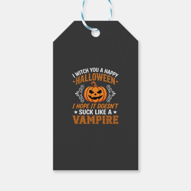 Funny Halloween Vampire Pumpkin Gift Tags (Front)