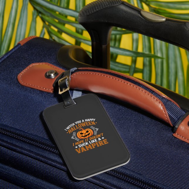 Funny Halloween Vampire Pumpkin Luggage Tag (Front Insitu 1)