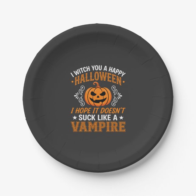 Funny Halloween Vampire Pumpkin Paper Plate (Front)