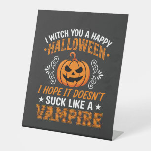 Funny Halloween Vampire Pumpkin Pedestal Sign