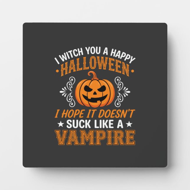 Funny Halloween Vampire Pumpkin Plaque (Front)