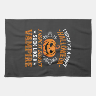 Funny Halloween Vampire Pumpkin Tea Towel