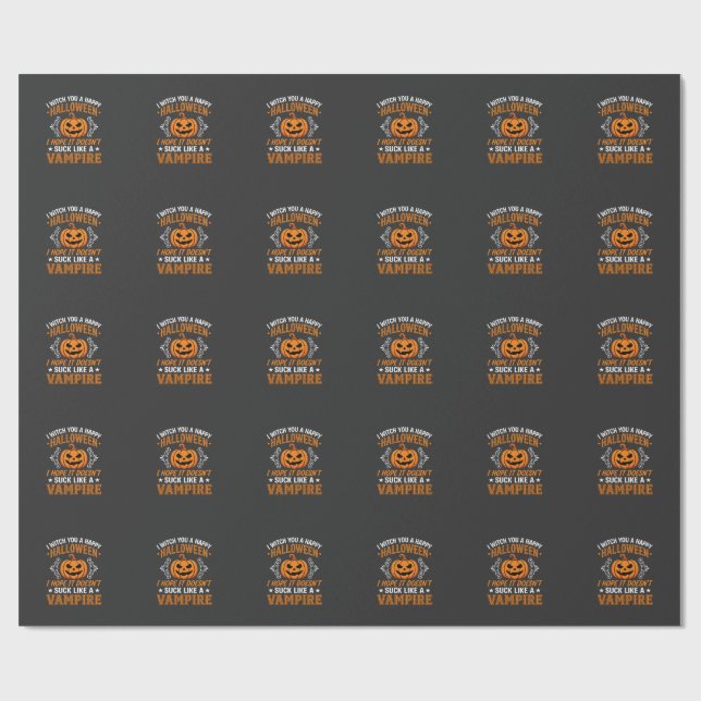 Funny Halloween Vampire Pumpkin Wrapping Paper (Flat)
