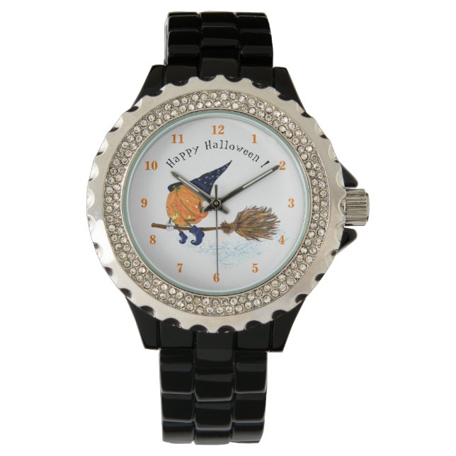 Funny Halloween Watch with Witch Pumpkin Flying (Front)