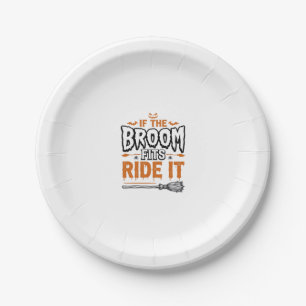Funny Halloween Witch Broom Vintage Shirt Design_1 Paper Plate