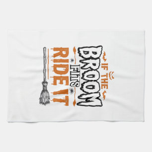 Funny Halloween Witch Broom Vintage Shirt Design_1 Tea Towel