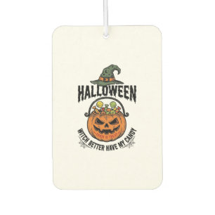 Funny Halloween Witch Candy Pumpkin Shirt Design_1 Car Air Freshener
