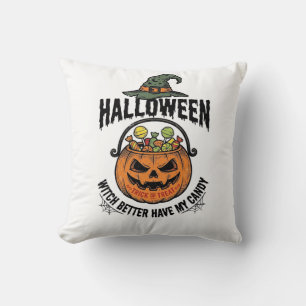 Funny Halloween Witch Candy Pumpkin Shirt Design_1 Cushion