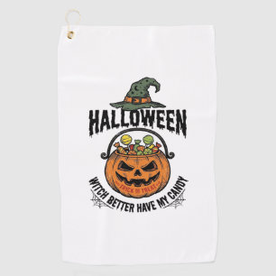 Funny Halloween Witch Candy Pumpkin Shirt Design_1 Golf Towel