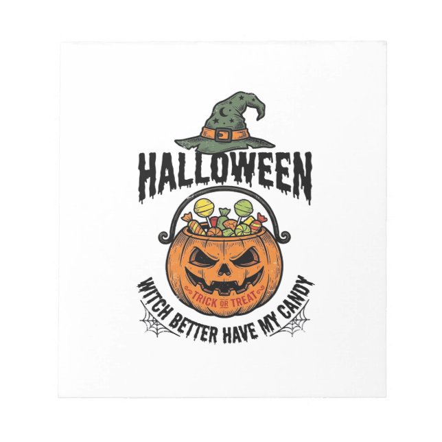 Funny Halloween Witch Candy Pumpkin Shirt Design_1 Notepad (Front)