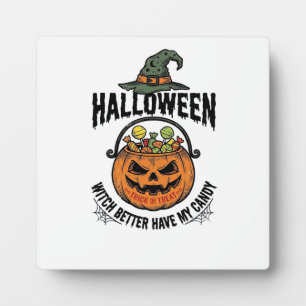 Funny Halloween Witch Candy Pumpkin Shirt Design_1 Plaque