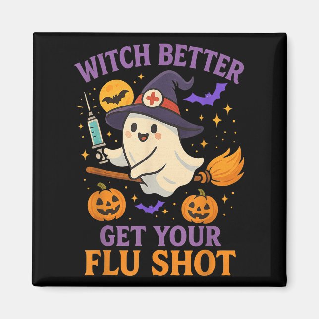 Funny Halloween Witch Ghost Flu Shot Nurse  Magnet (Front)