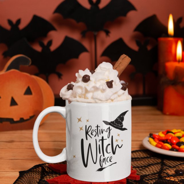 Funny Halloween Witch Hat & Broom Two-Tone Coffee Mug (Creator Uploaded)