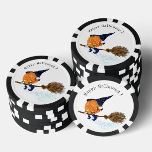 Funny Halloween Witch Pumpkin Flying Poker Chips