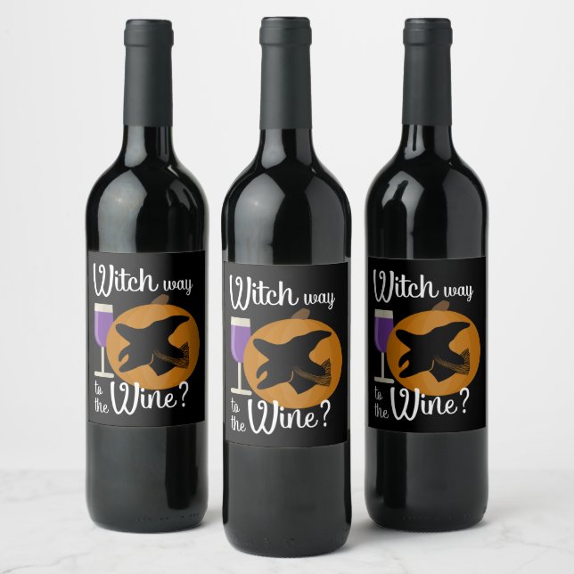 Funny Halloween Witch Way to the Wine Pumpkin Label (Bottles)