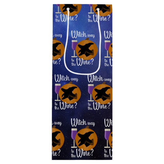 Funny Halloween Witch Way to the Wine Spooky Wine Gift Bag (Front)