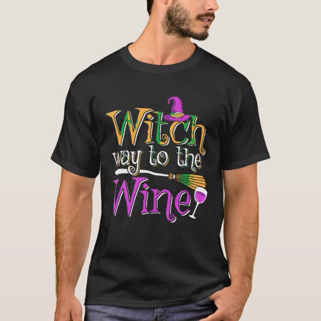 Funny Halloween Witch Way To The Wine Womens Wine  T-Shirt (Front)