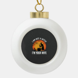 Funny Halloween Witch Wife Cauldron Design Ceramic Ball Christmas Ornament