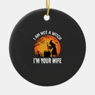 Funny Halloween Witch Wife Cauldron Design Ceramic Ornament