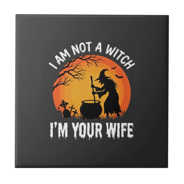 Funny Halloween Witch Wife Cauldron Design Ceramic Tile (Front)