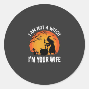 Funny Halloween Witch Wife Cauldron Design Classic Round Sticker