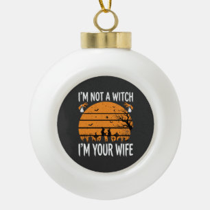 Funny Halloween Witch Wife Graveyard Design Ceramic Ball Christmas Ornament