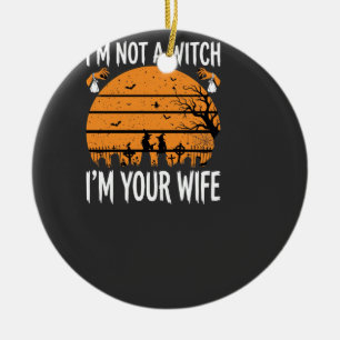 Funny Halloween Witch Wife Graveyard Design Ceramic Ornament