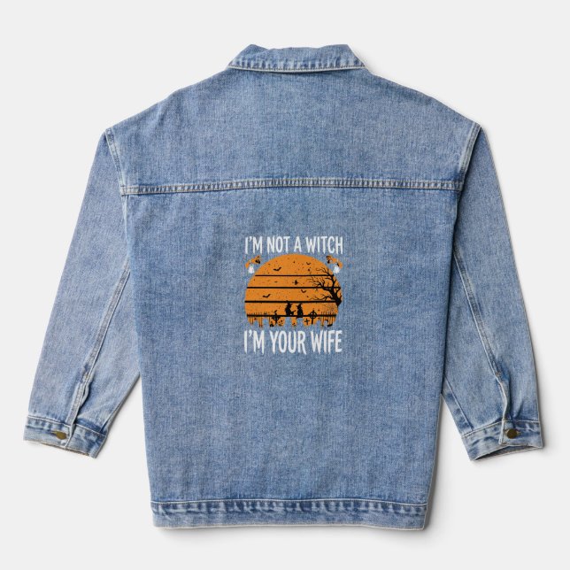 Funny Halloween Witch Wife Graveyard Design Denim Jacket (Back)