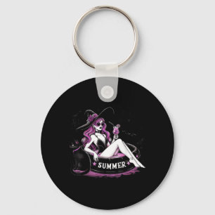 Funny Halloween Witch Witchy Cat Womens Key Ring