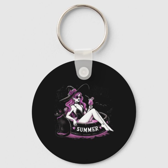 Funny Halloween Witch Witchy Cat Womens Key Ring (Front)