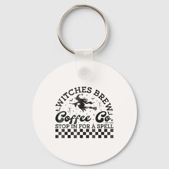 Funny Halloween Witches Brew Coffee Co Stop For A  Key Ring (Front)