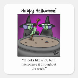 Funny Halloween Witches Square Stickers