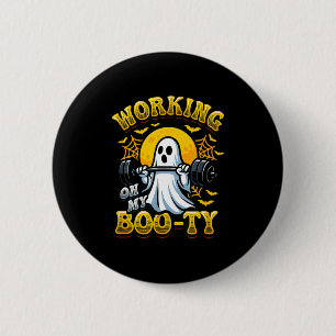 Funny halloween workout gym ghost weightlifting 6 cm round badge