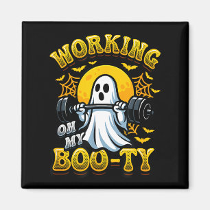 Funny halloween workout gym ghost weightlifting magnet